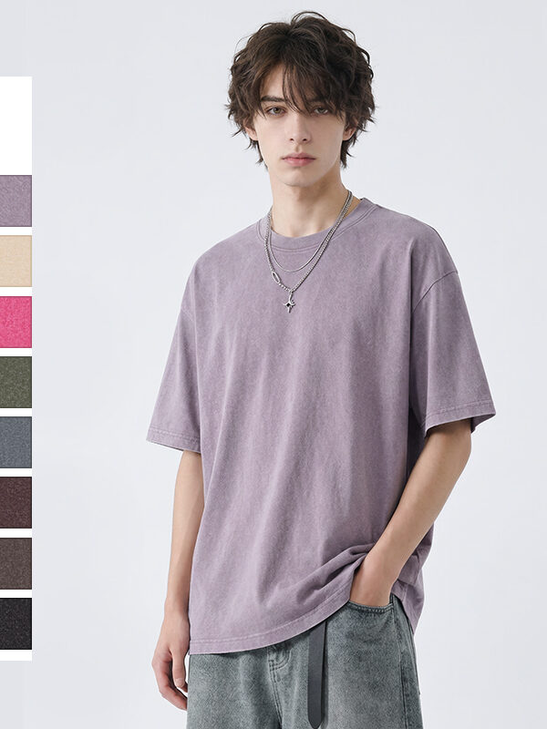 Hot Sale Men's Acid Washed 230g T-shirt 100% Cotton Loose Men Vintage Tee Shirts