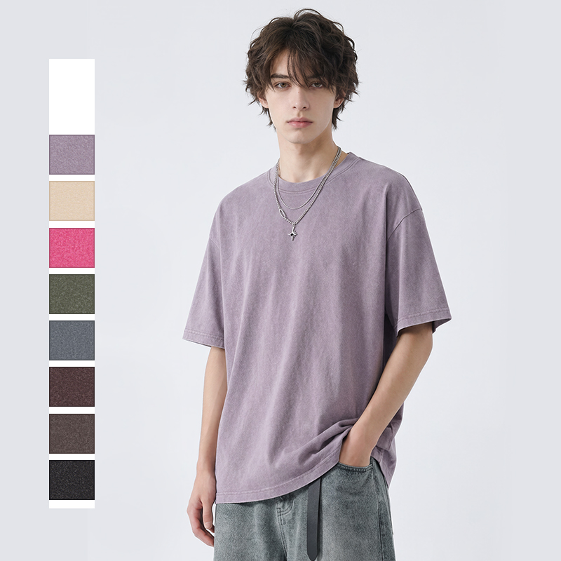230g Acid Washed 100% Cotton Loose Men Vintage Tee Shirts