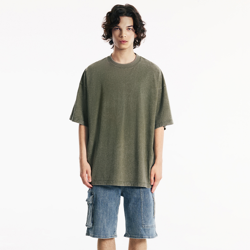 230g Acid Washed 100% Cotton Loose Men Vintage Tee Shirts
