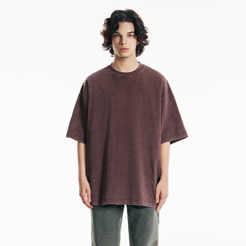 230g Acid Washed 100% Cotton Loose Men Vintage Tee Shirts