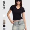 230G Women Lycra Cotton V Collar T-shirt