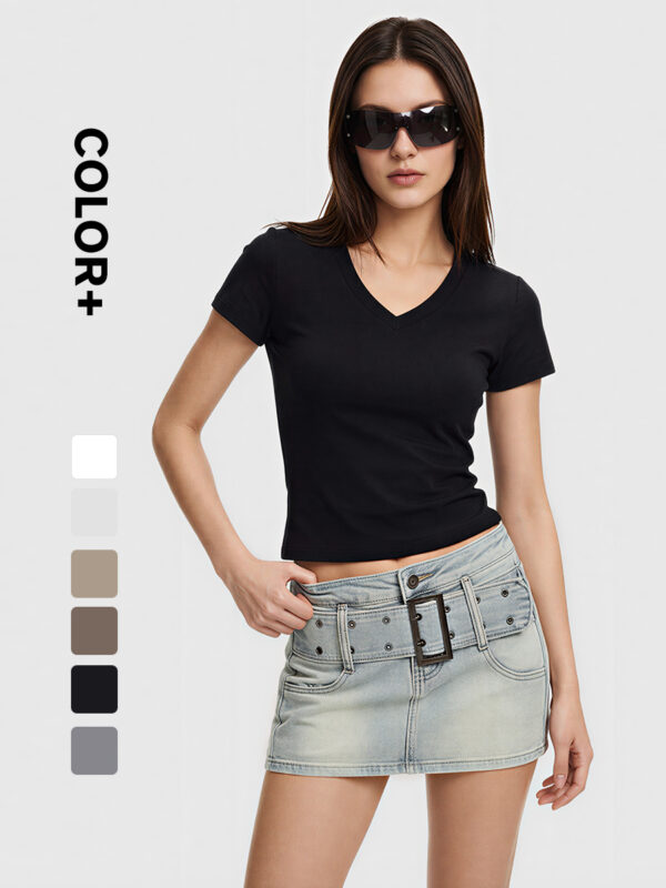 230G Women Lycra Cotton V Collar T-shirt