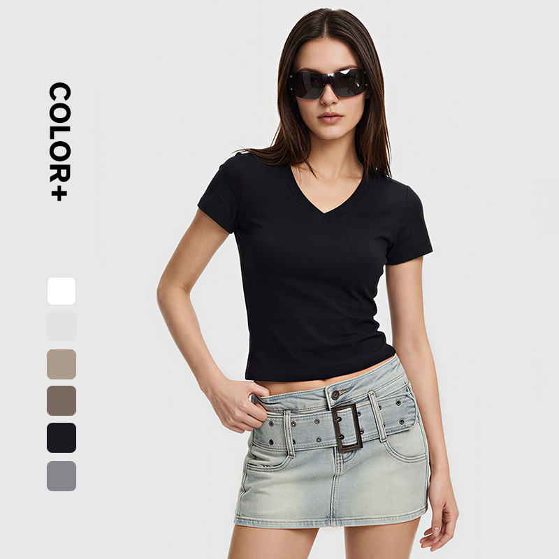 1. 230G Women Stretch Cotton V Neck Tshirt