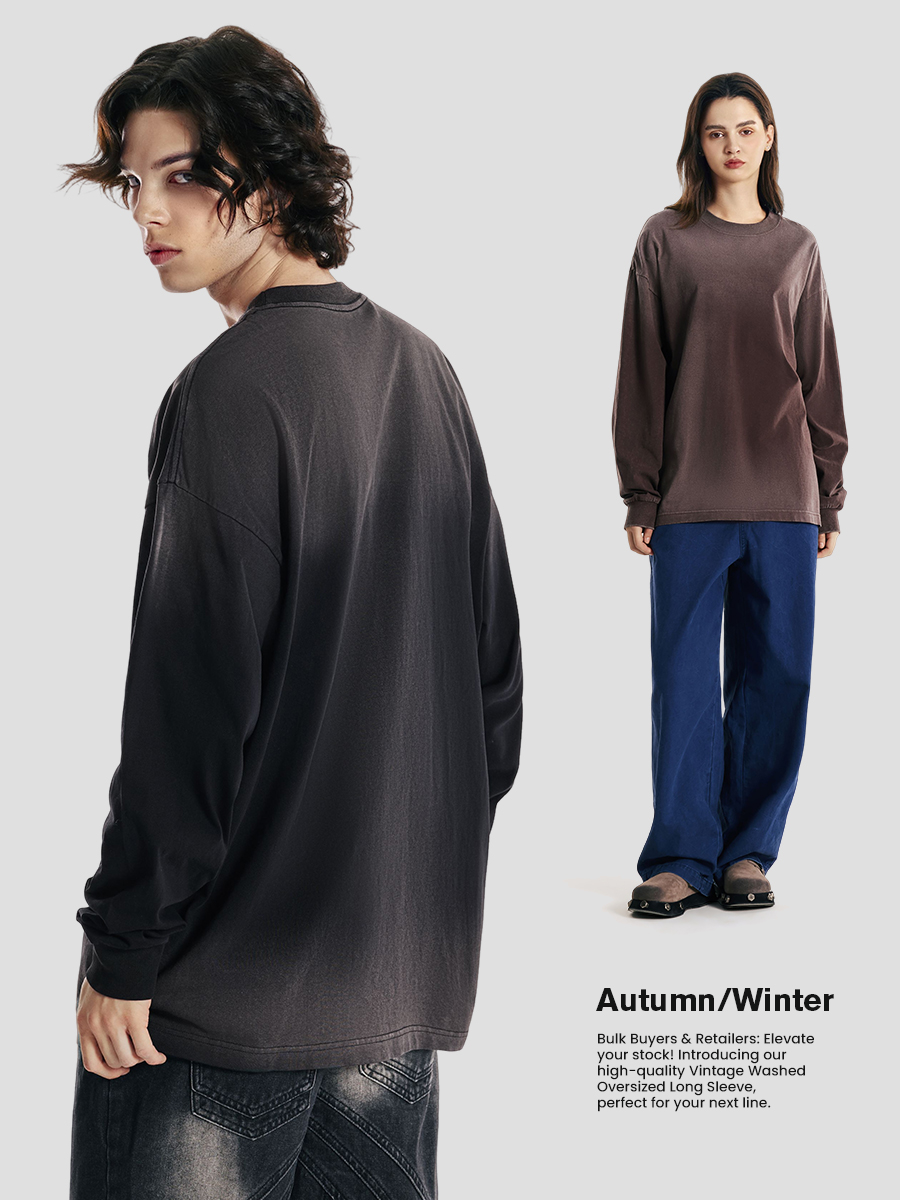 230gsm Cotton Acid Washed Vintage Long Sleeve