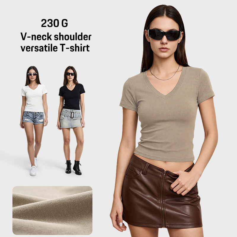 2 230G Women Stretch Cotton V Neck Tshirt