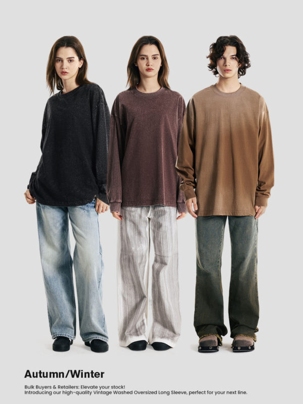 230gsm Cotton Acid Washed Vintage Long Sleeve
