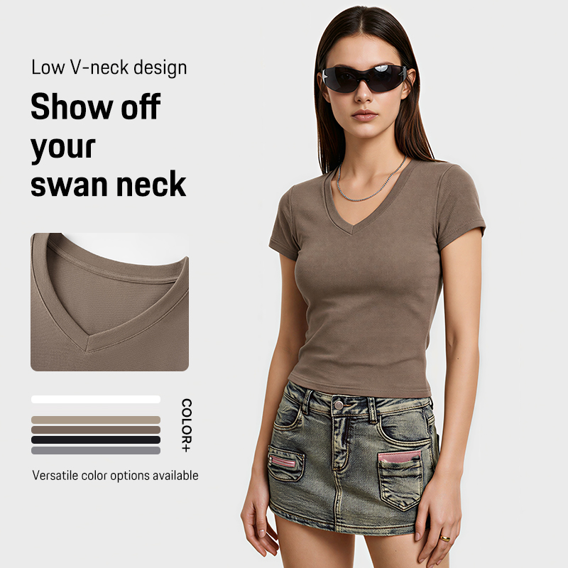 3 230G Women Stretch Cotton V Neck Tshirt