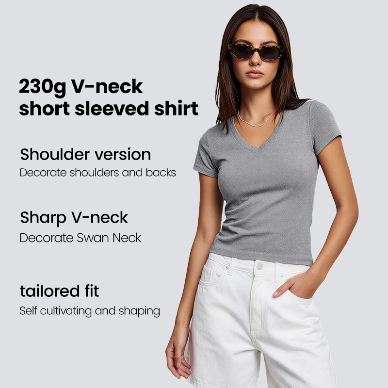 4 230G Women Stretch Cotton V Neck Tshirt