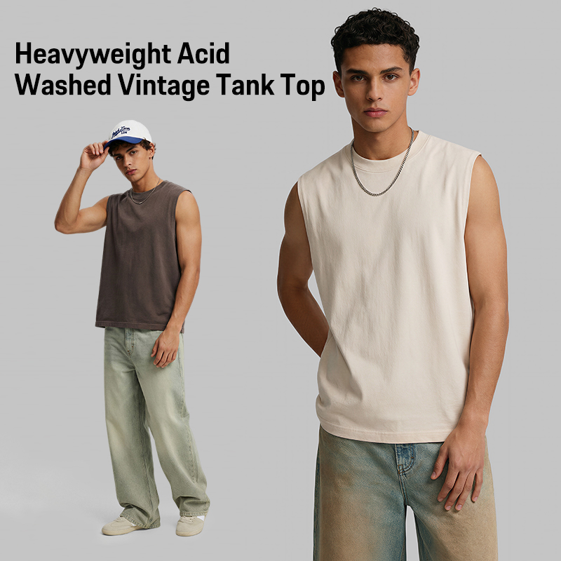 4.1 230gsm Cotton Acid Washed Vintage Tank Top