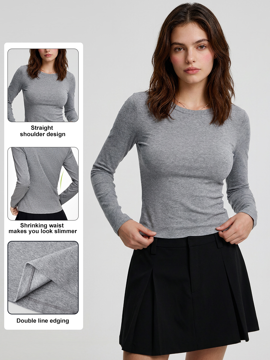 230G Cotton Spandex Women Slim Fit Long Sleeves