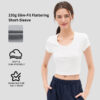 1(1) Women's Soft Stretch Cotton Short Sleeve Crew Neck Button Top