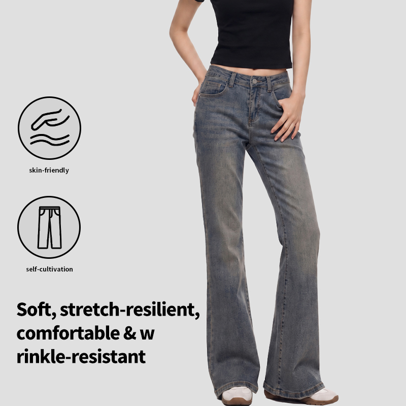 Women’s Bootcut Jeans Pants – Relaxed Fit Button Waist
