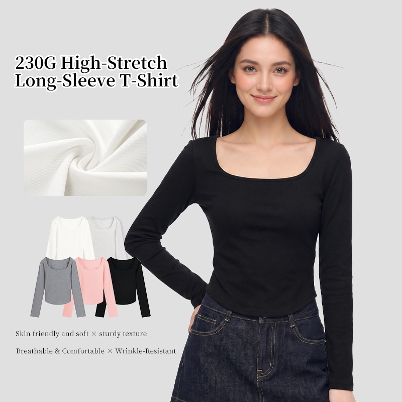 230G Elasticity Square Neck Women Long Sleeves