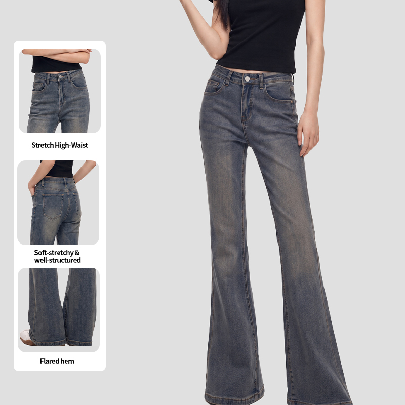 Women’s Bootcut Jeans Pants – Relaxed Fit Button Waist