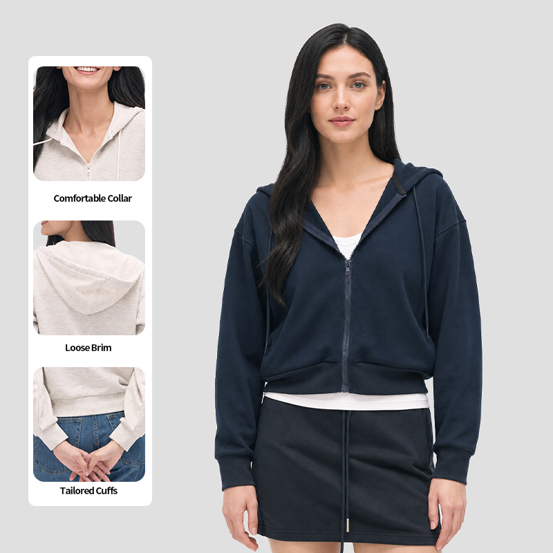 350G Terry Women Crop Zipper Hoodies
