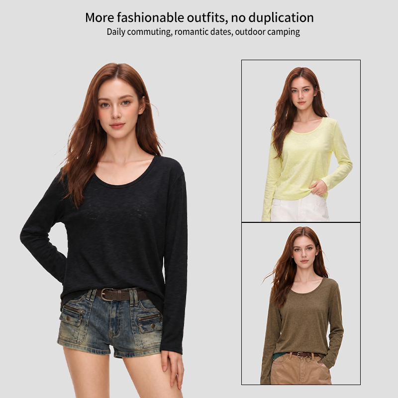 160G Semi-Sheer Women's Lightweight Long Sleeve Tshirt