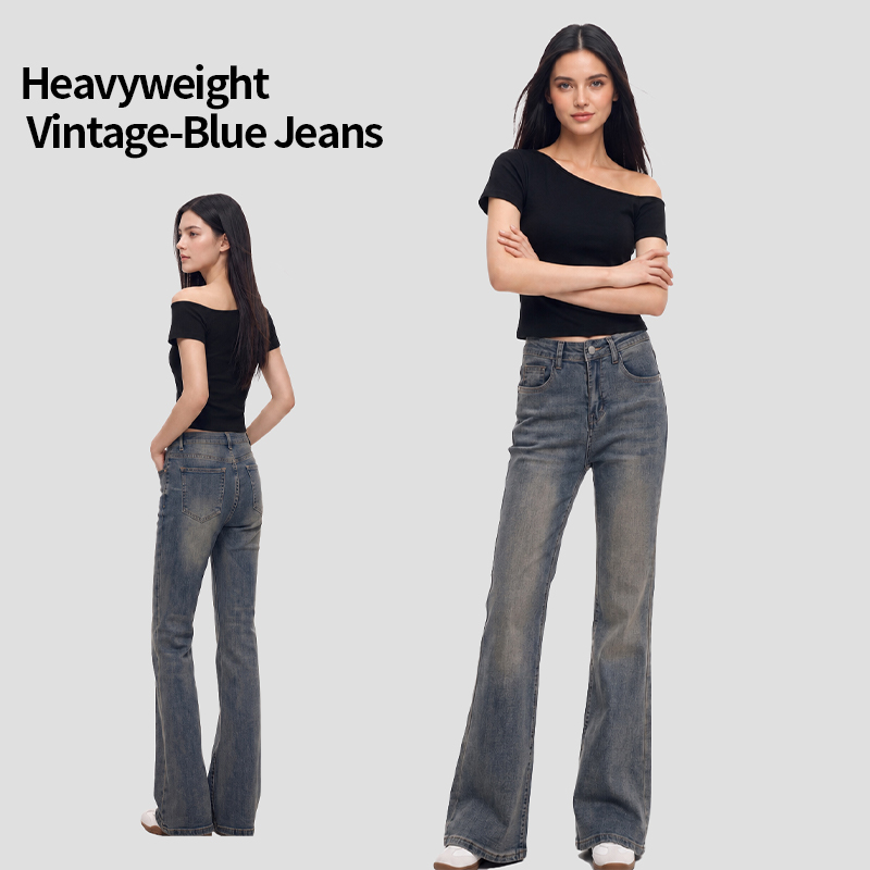 Women’s Bootcut Jeans Pants – Relaxed Fit Button Waist