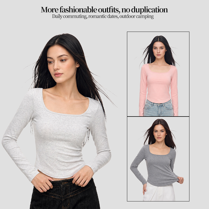 230G Elasticity Square Neck Women Long Sleeves