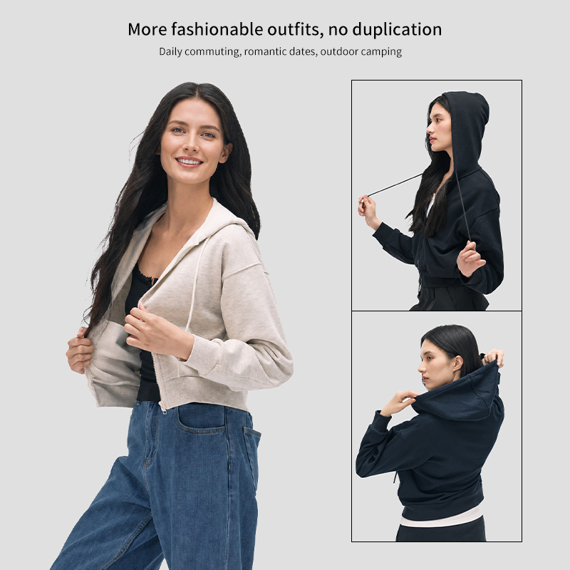 350G Terry Women Crop Zipper Hoodies
