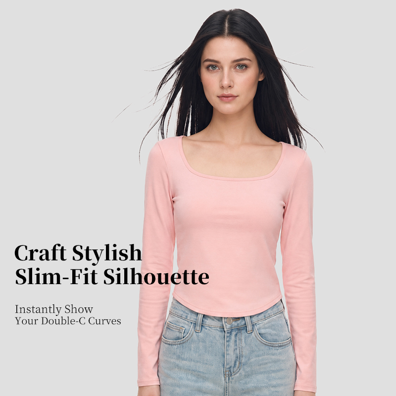 230G Elasticity Square Neck Women Long Sleeves