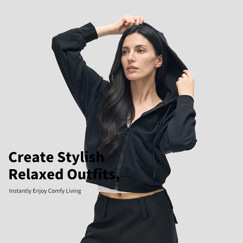 350G Terry Women Crop Zipper Hoodies